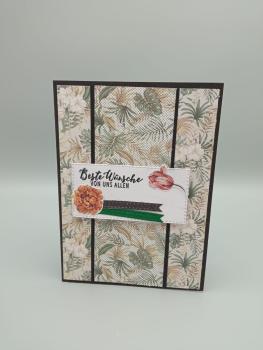 Tropische Glückwünsche: Handgemachte Grußkarte "Beste Wünsche von uns allen"